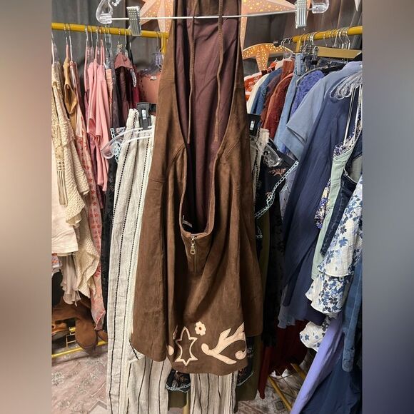 Free People Sienna Suede Mini Dress in Brunette Combo NWOT - Picture 6 of 8